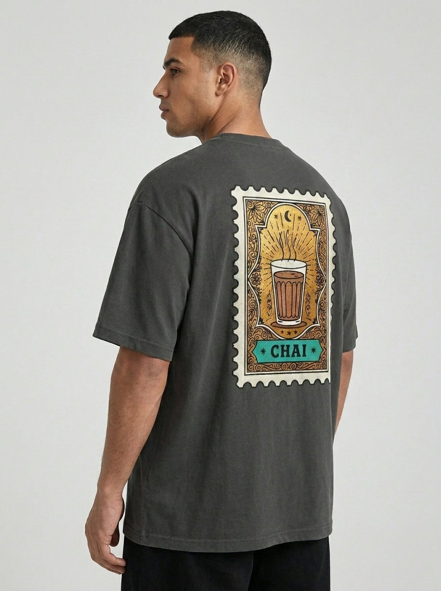 Chai Stamp Black| Indian Aesthetic Oversized T-Shirt