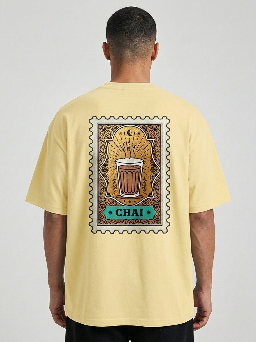 Chai Stamp Biege Indian Aesthetic Oversized T-Shirt