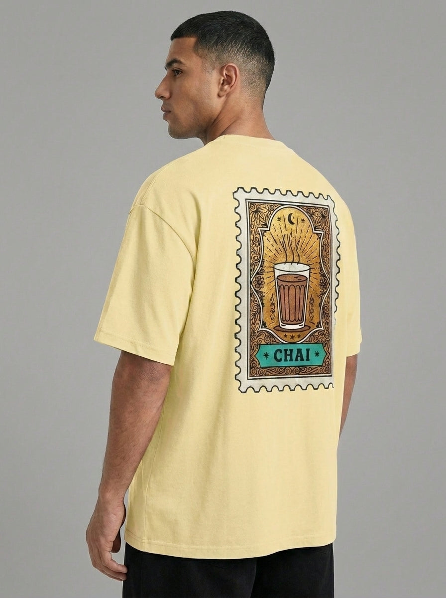 Chai Stamp Biege Indian Aesthetic Oversized T-Shirt