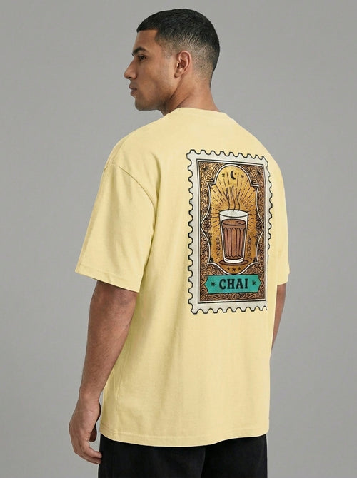 Chai Stamp Biege Indian Aesthetic Oversized T-Shirt