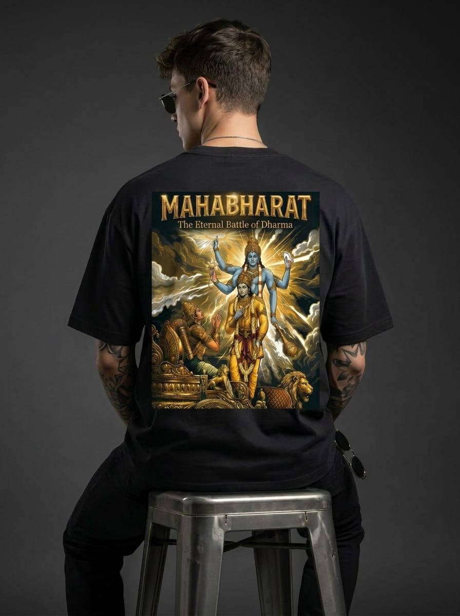 Krishna Mahabharata T-Shirt | Hindu Mythology Streetwear | Oversized Indian Graphic Shirt