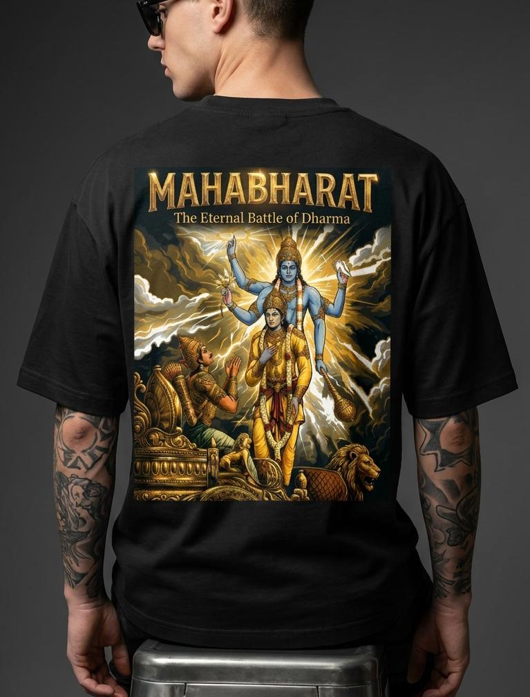 Krishna Mahabharata T-Shirt | Hindu Mythology Streetwear | Oversized Indian Graphic Shirt