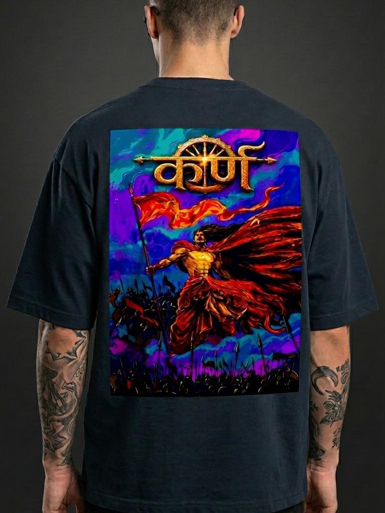 Karna Retro Comic Mahabharat T-Shirt | Indian Epic Graphic Tee | Oversized 240 GSM