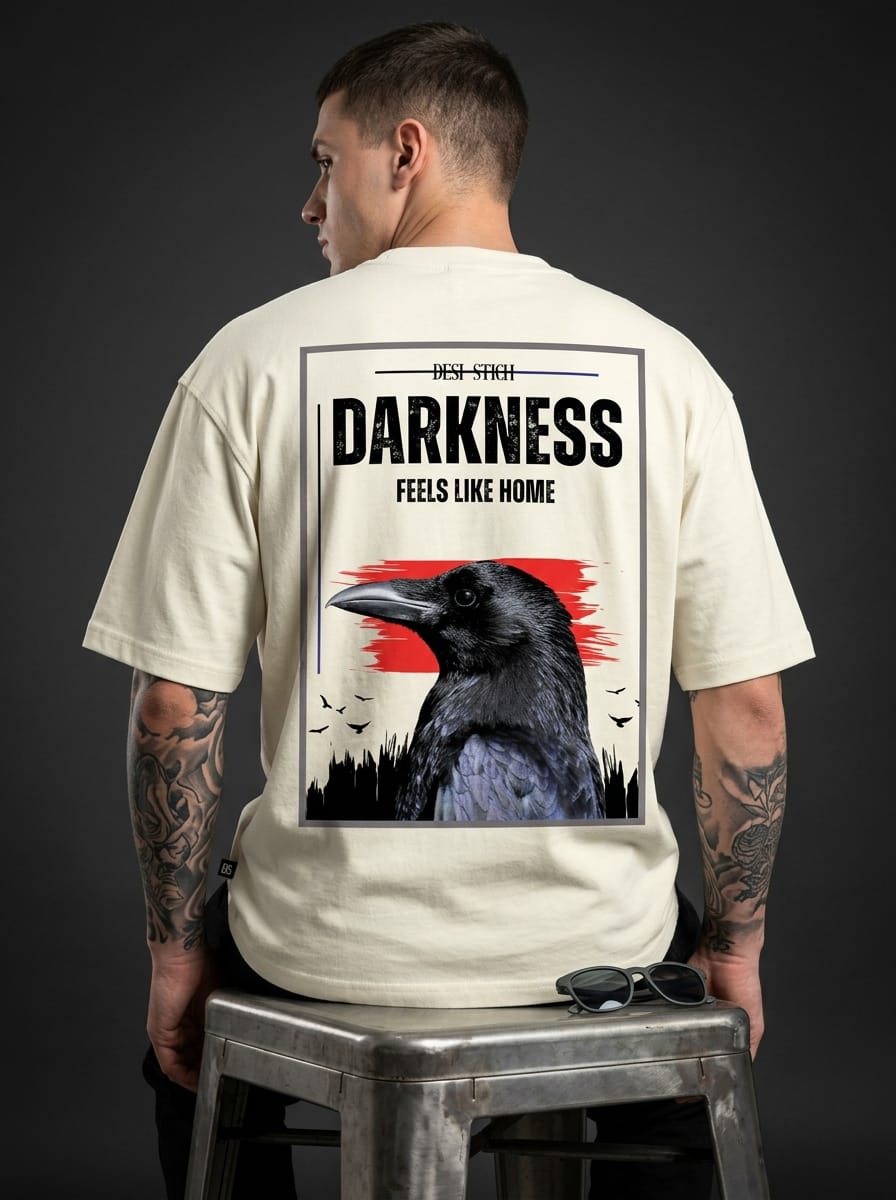 Raven Darkness Off White | Oversize  Graphic T-shirt 240 GSM