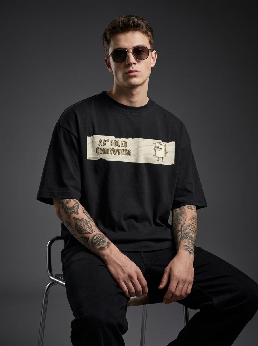 As holes Everywhere Black | Oversized Graphic T-Shirt 240 GSM