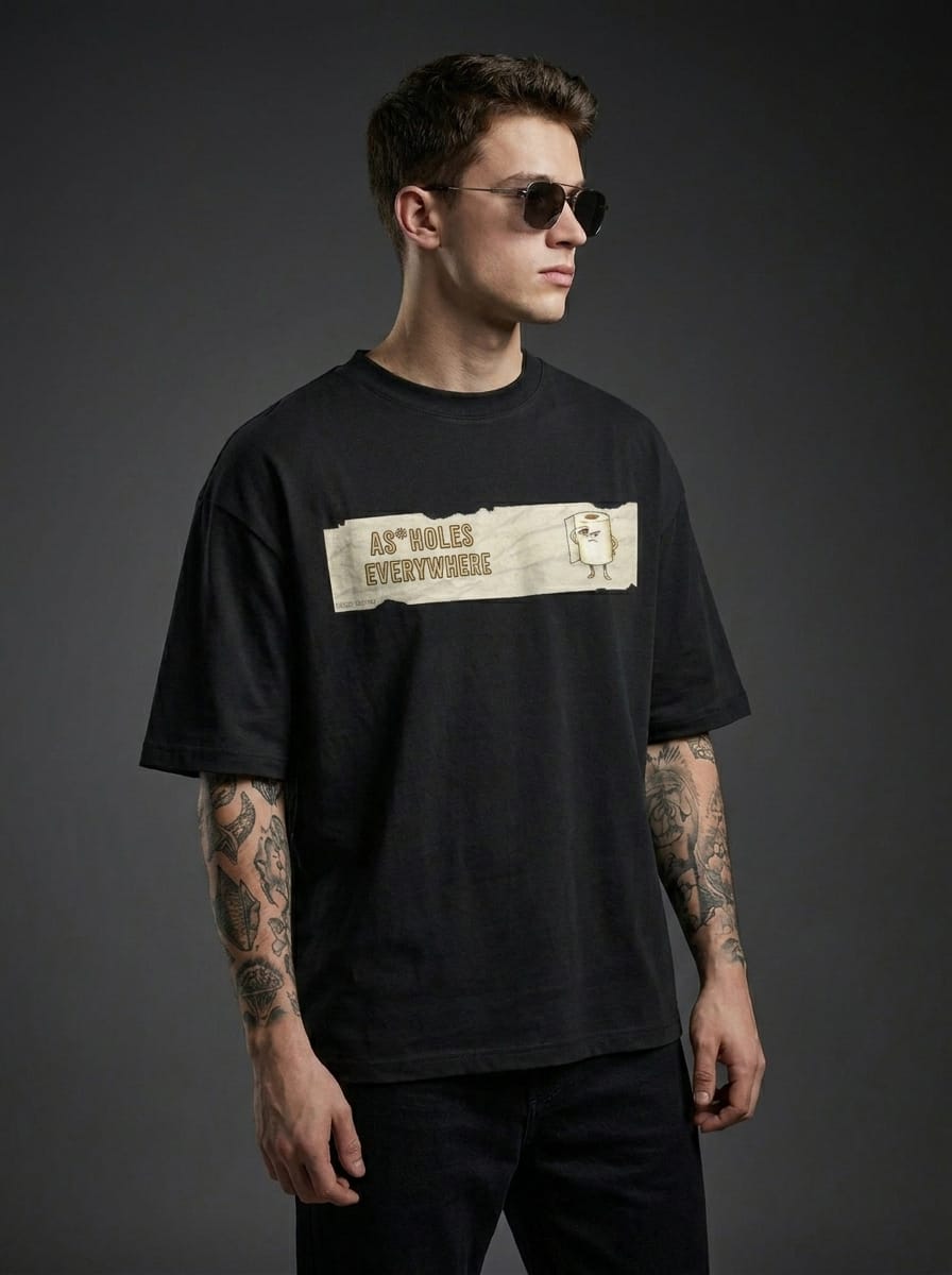 As holes Everywhere Black | Oversized Graphic T-Shirt 240 GSM